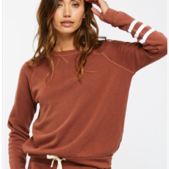 Anthropologie Sol Angeles Waves Pullover Sweatshirt Womens Medium Tobacco White - Picture 1 of 11